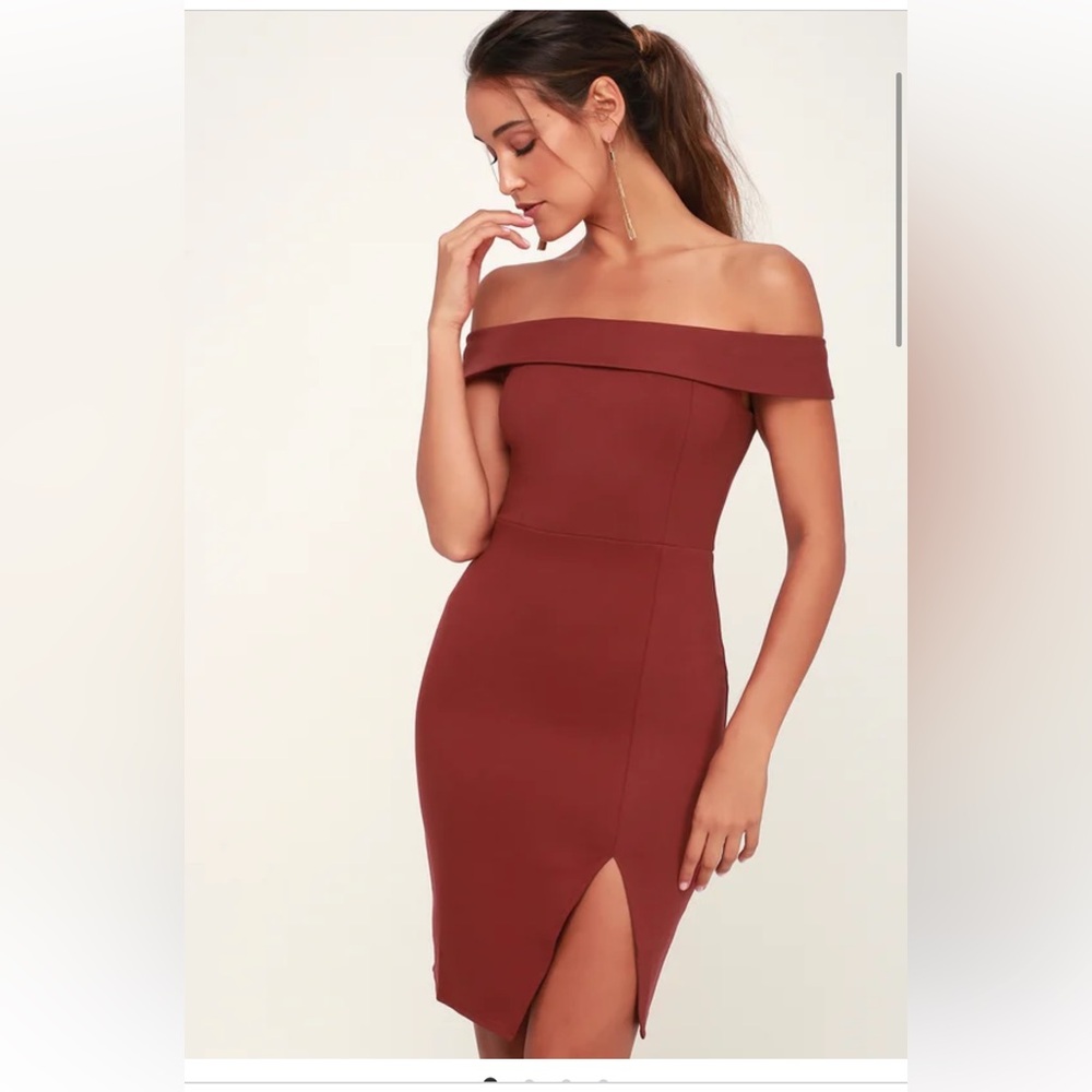 LuLu’s Way of Love Wine Red Off-the-shoulder bodycon dress